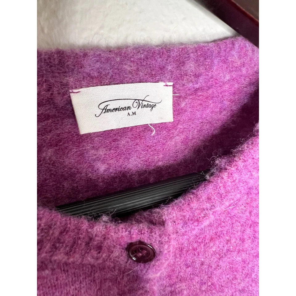 CÁRDIGAN MUJER RAZPARK American Vintage púrpura mezcla alpaca recortado talla S Foto 4 de 4