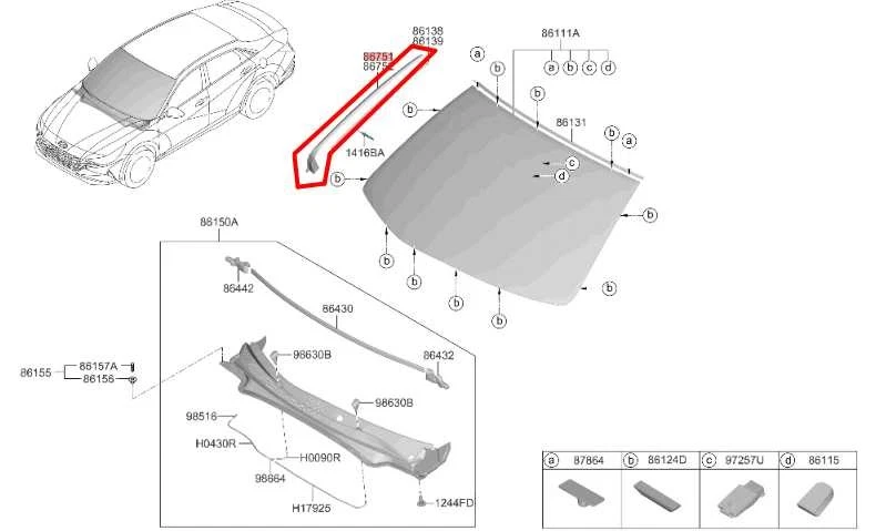 21-23 Hyundai Elantra SEL FWD Parabrisas Delantero Lado Izquierdo Pilar A Revelar Moldura Foto 2 de 4