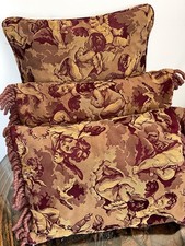 Vintage RARE Laura Ashley Cherub angel tapestry Brocade Red Cushions set 3