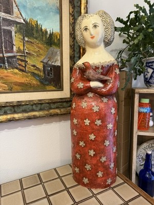 Gemma Taccogna Mujer Con Pajaro 1964 Signed Mexican Ceramic Sculpture 29 