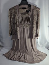 NWT R M Richards Women  s MOCHA 2 Piece Sequin Lace Dress  Sleeve Jacket Size 8