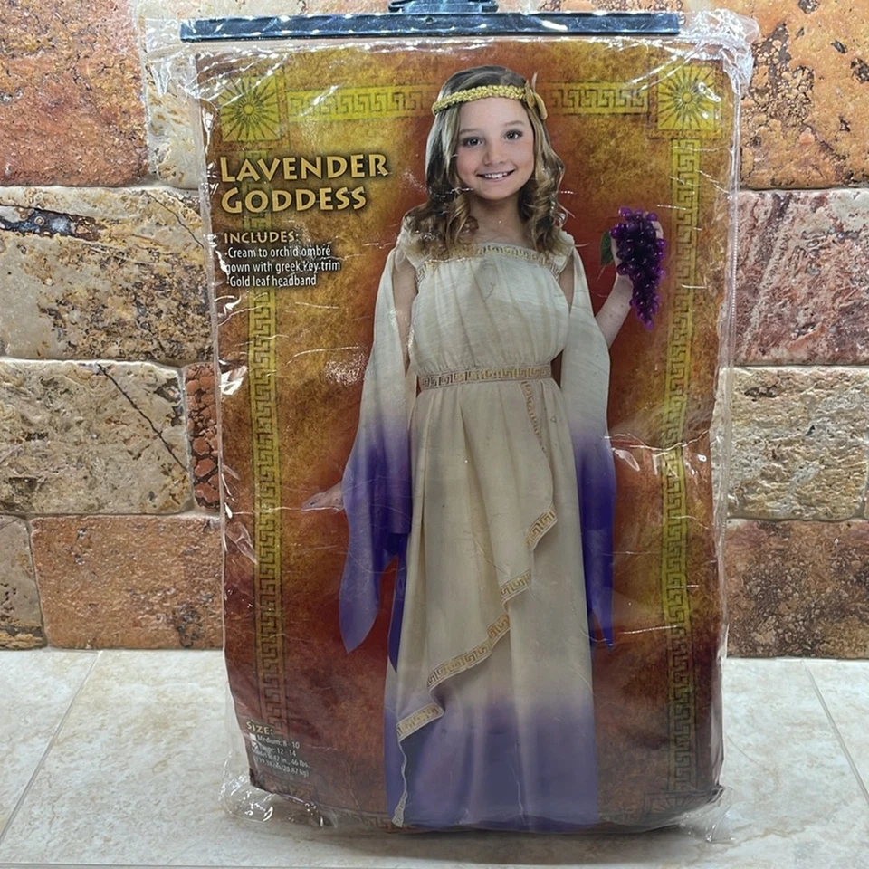 Disfraz de Diosa Lavanda Niñas Talla L 12-14 Griega Llave Borde Diadema Hoja Dorada Foto 2 de 4
