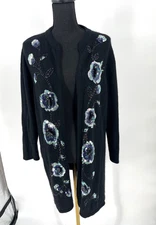 Victor Costa Occasion Cardigan Womens XL Open Front Sequin Silk Angora Blend