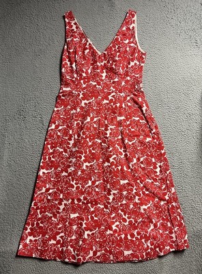 Boden Fit And Flare Midi Sleeveless Dress Red Rose Floral Lined Boho Preppy  14L | eBay