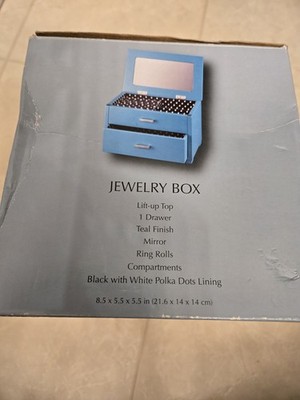 Jaclyn Smith Jewelry Box Teal Finish 8.5x5.5x5.5 Inch