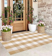 3' x 5' Outdoor Rug, Checkered Washable Rug Khaki and White Front Porch Rug W...