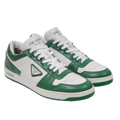 PRADA Leather Downtown Sneakers - Green White - NEW- Size 39
