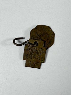Vintage 1961 Dallas Dog Tax Tag Registration Vaccinated