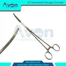 1 Each - Long Pean Hemostat Forceps, 12", Curved Serrated Jaw, Locking Handle