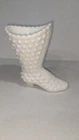 Vintage Fenton White Milk Glass Hobnail Ladies High Heeled Boot - Shoe - Vase