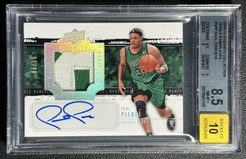 PAUL PIERCE BGS 8.5 2009-10 UPPER DECK EXQUISITE NOBLE NAMEPLATES PATCH AUTO /15