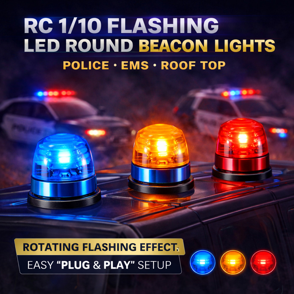 RC 1/10 Flashing LED ROUND Beacon LIGHT Police EMS Roof Top *LARGE* -RED-
