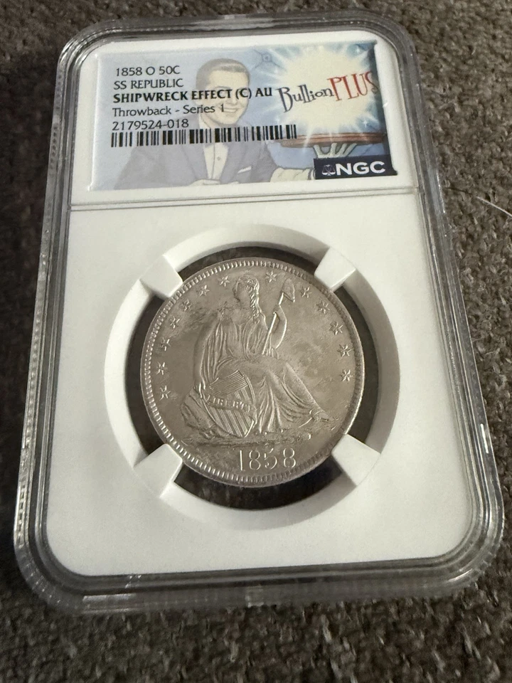Silver 1858-O 50c SS Republic shipwreck effect AU Bullion Plus throwback series - Image 3 of 4