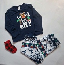 PatPat Kids Pajama Set Christmas Two Piece Navy White Size 3 - 4