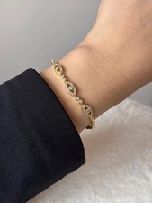 4Ct Round Lab-Created Diamond 14k Gold Plated Evil Eye Protection 7.5" Bracelet