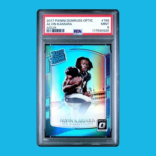 🔥PSA 9 2017 Donruss Optic - Rated Rookie Alvin Kamara #199 Aqua Prizm /299 (RC)