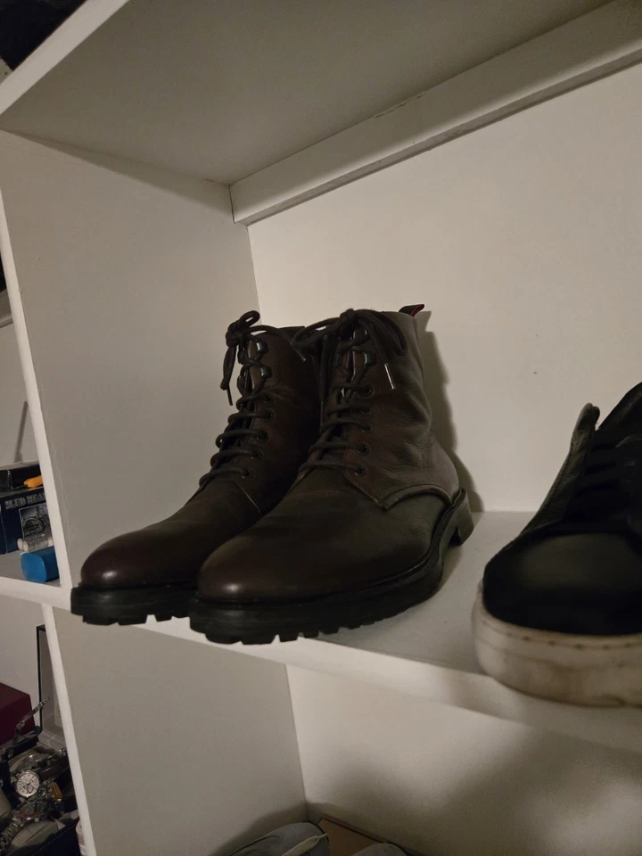 Auténtica bota de cuero Boss para hombre talla 9,5 UK y 10,5 US marrón bota de lujo Foto 3 de 4