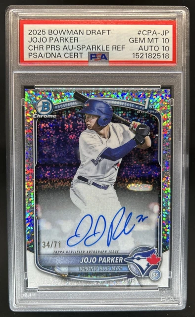 2025 Bowman Draft JoJo Parker Chrome Auto Refractor Sparkle #/71 PSA 10 Auto 10