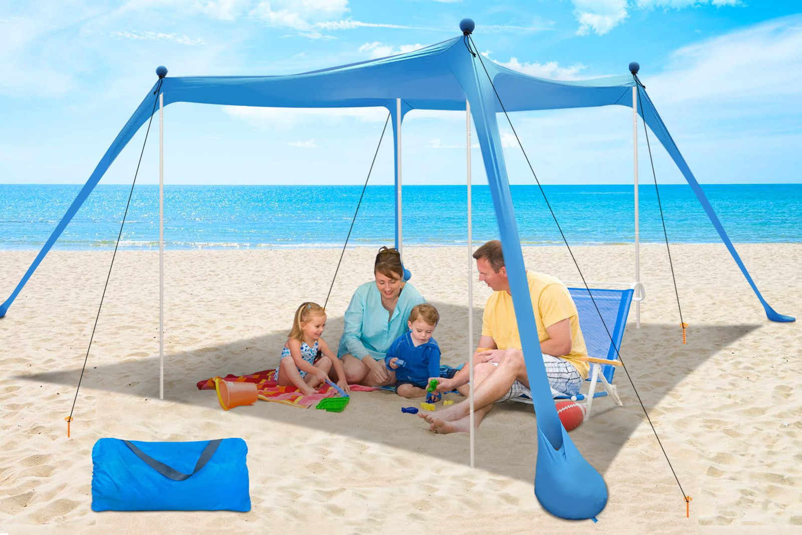Beach Canopy Beach Tent UPF50+ 11x11 FT Easy to Setup Extra Windproof Rope Su...