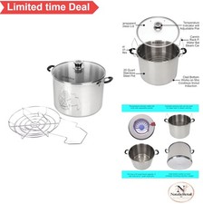 Stainless Steel Canning Pot 20 Quart Induction Compatible Water Bath Steamer