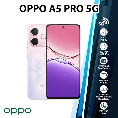 OPPO A5 Pro 5G Global Android Cell Phone (Pink/8GB+256GB/Unlocked/Dual SIM)