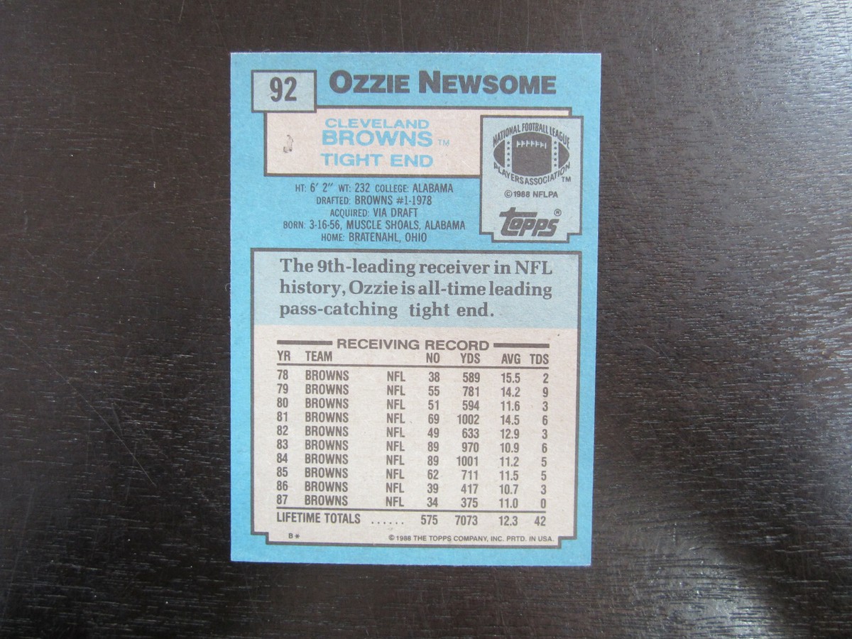 1988 Topps # 92 Ozzie Newsome Autograph Signed Card (M) Cleveland