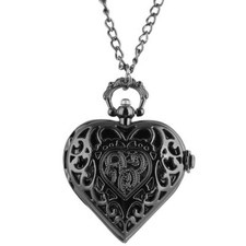 Steampunk Hollow Out Case Heart Shape Women Lady Quartz Pocket Watch Chain