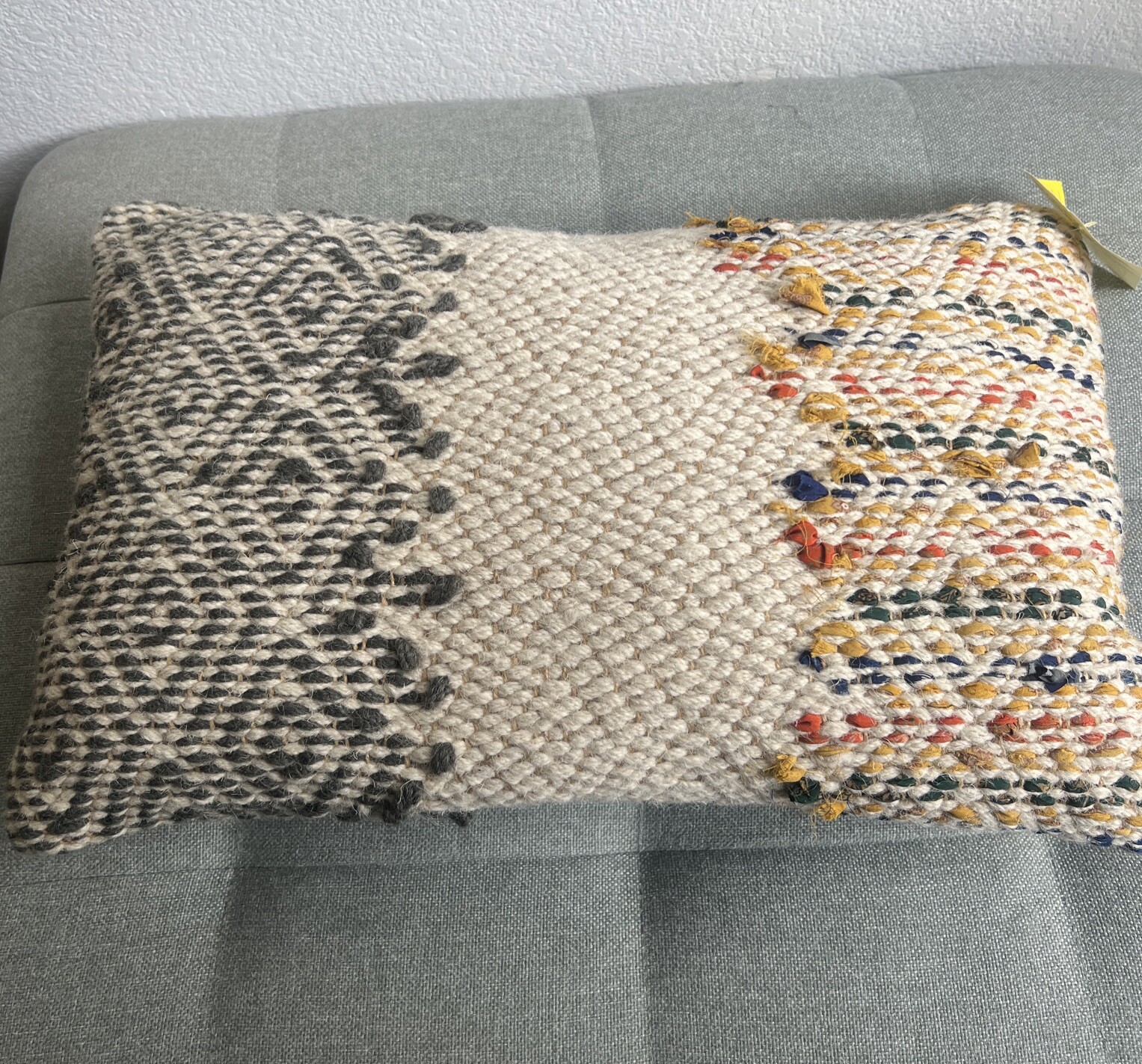 LOLOI Jute Wool Boucle Abstract Rectangular Throw Pillow Cream Gray