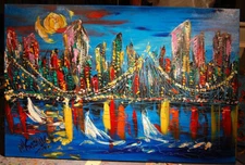 SKYLINE NYC IMPRESSIONIST CANVAS ORIGINAL OIL  PAINTING - POP ART DVER