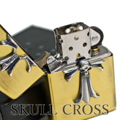 Zippo Skull Cross Silver Metal Paste Antique Gold Brass Oil