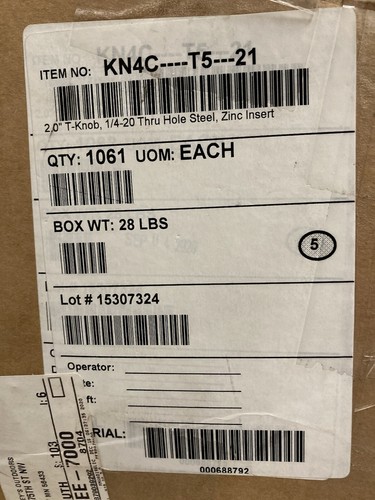 Lot of 6 ~ 2.0” T-Handle Clamping Knob 1/4-20 Threaded Insert, KN4C——T5—21 - Afbeelding 7 van 7