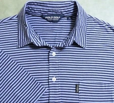 POLO GOLF RALPH LAUREN MENS SHIRT L BLUE STRIPED COTTON LOGO TAG/POCKET