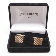 Umo Lorenzo Mens Cufflinks French Cuff Links Goldtone Checkerboard Check Swivel
