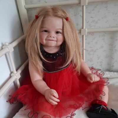 28'' Finished Reborn Doll Painted Toddler Girl Yellow Long Hair Cloth Body Gifts