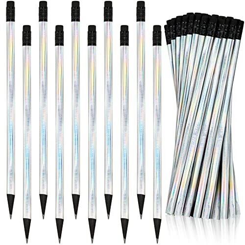 36 Pack Black Wood Cased 2 HB Pencils Soft Cool Pencils Holographic Pencil 