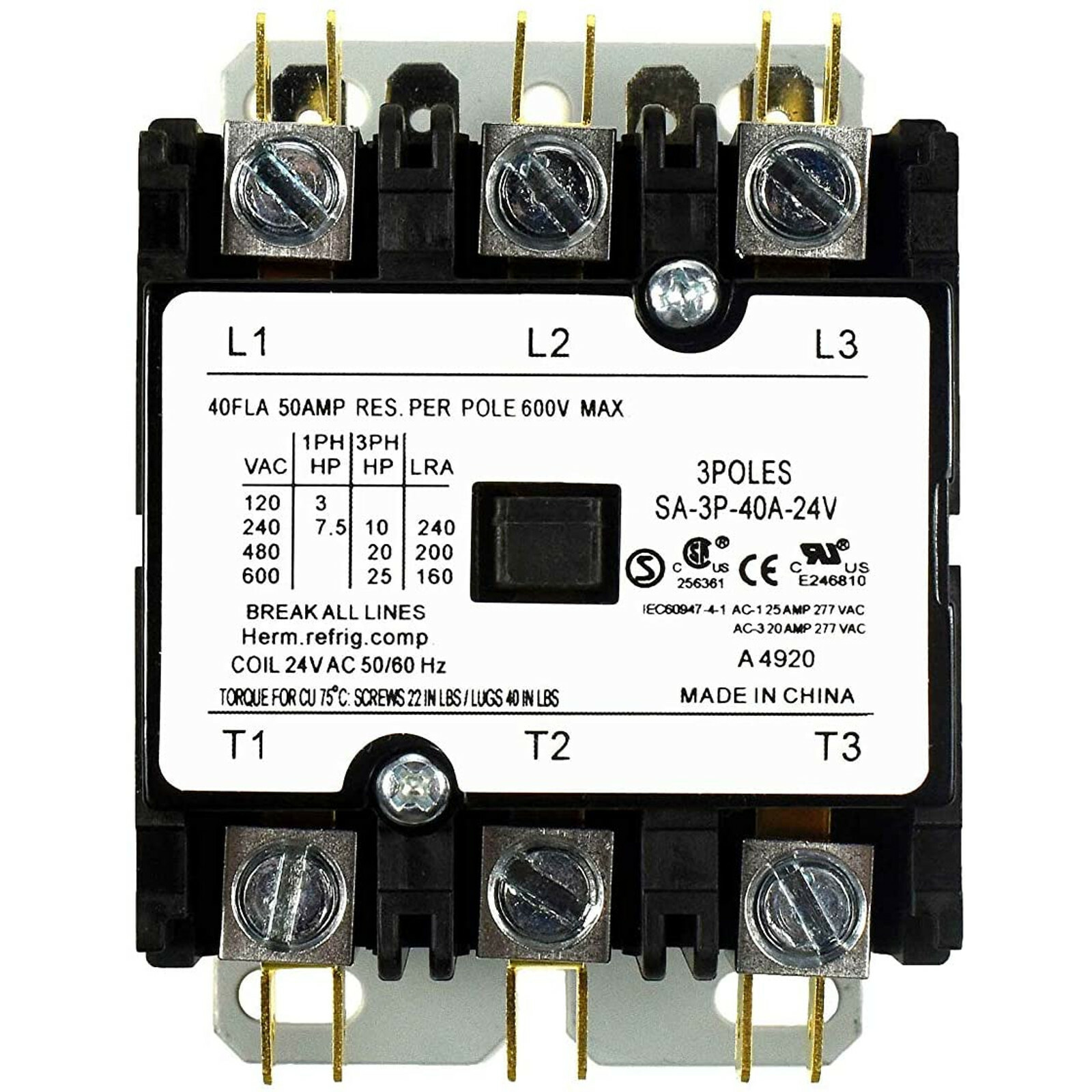 HQRP 3-Pole 40 Amp Coil 24V AC Contactor Definite Purpose Relay for C25DNF340T