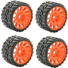 Powerhobby Raptor Belted Monster Truck Tires Wheels w 17mm Hex (4) Sport ORANGE