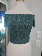Sparkling Sparkly Green Short Sleeve Cropped Top Small Forever 21 Nwt