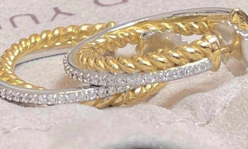 Cable Crossover Diamond Hoop Earrings - Picture 2 of 5