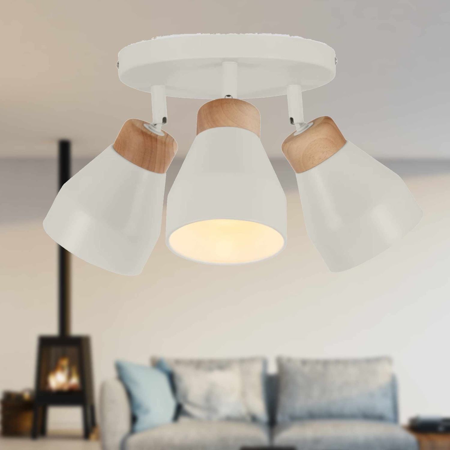 Modern Light Grey with Natrual Wood 3 Way Spotlight Ceiling Light