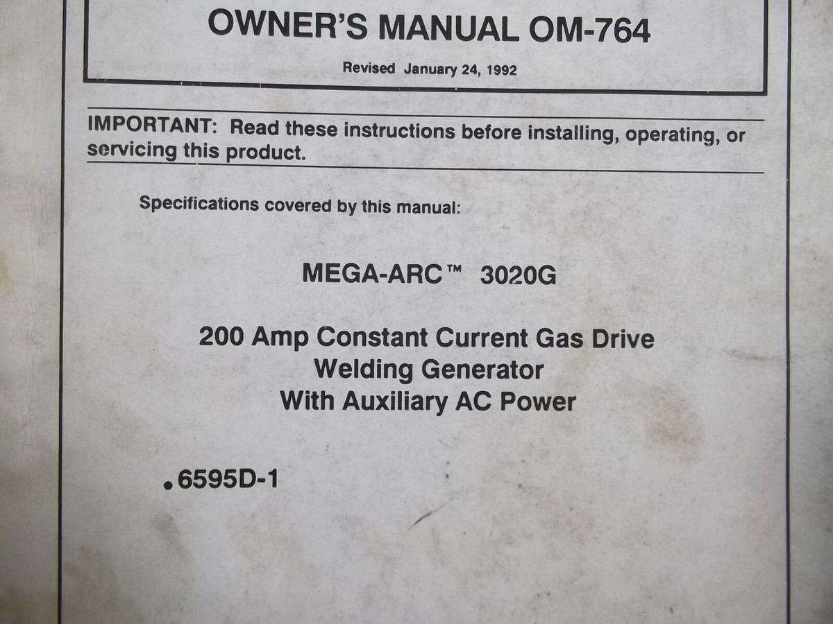 HOBART MEGA-ARC 3020G WELDING GENERATOR OPERATION & MAINTENANCE