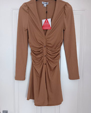 UNIQUE 21 - SAND FINE RIBBED RUCHED DRESS - SZ 6 - BNWT.