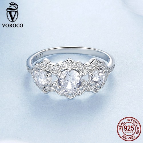 Anello Matrimonio Voroco Classic Argento Sterling 925 Scintillante Zirconia Donna Regali Gioielli - Foto 7 di 16