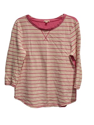 Gap DESIGNED & CRAFTED WOMEN'S SZ L WHITE/PINK STRIPES TOP 3/4 SLEEVE