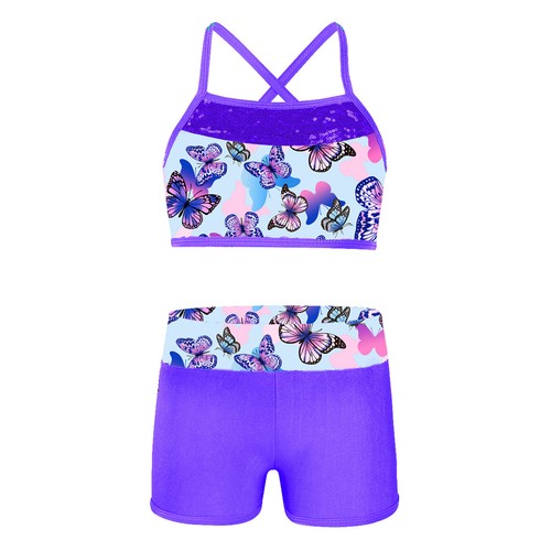 Kids Girls 2PCS Scales Print Tankini Outfits Ballet Dance Sports Bathing Suit - Picture 69 of 101