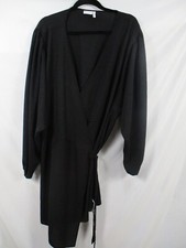 Asos Womens Dress 20 Black Long Sleeve Deep V Neck Tie Wrap Polyester Stretch