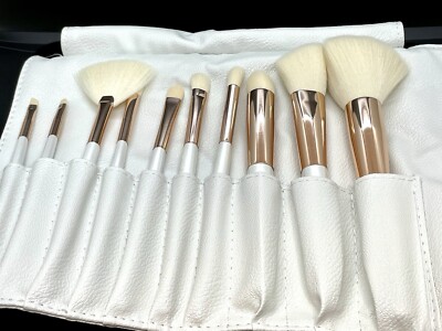 Brand New La Beaute Soi 10 Piece Make Up Brush Set w/ Vegan Leather Pouch