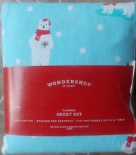 Wondershop Polar Bear KING Flannel Sheet Set  NEW 4 Pc Blue White