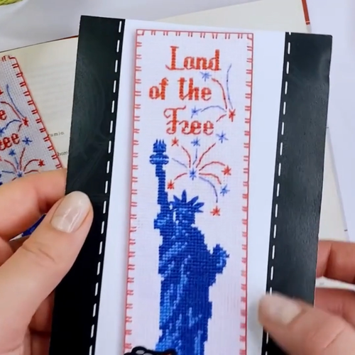 Kit punti croce Statua della Libertà ""Terra dei Liberi"" kit ricamo segnalibro - Video 1 di 1