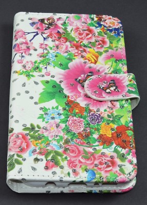 Samsung Galaxy S8+ ,S8 Plus Case Flip Cover Etui Tasche Hülle Blumen Bunt Strass